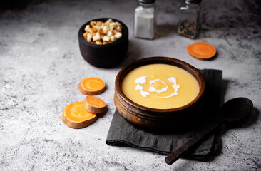 Sweet potato puree soup in a bowl