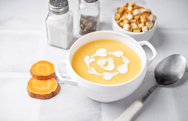 Sweet potato puree soup in a bowl