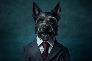 Portrait of a Dog dressed in a formal business suit, created with generative AI