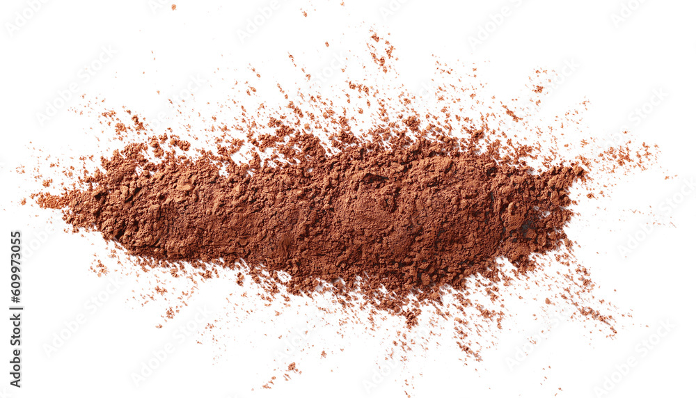 Wall mural pile cocoa powder isolated on white, top view - Wall murals