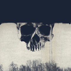 Creative collage with human skull