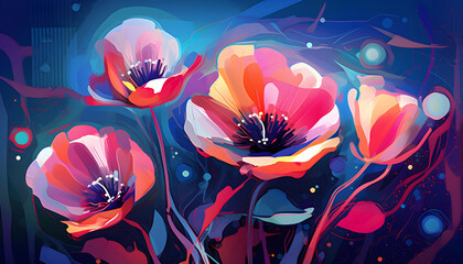 Flower Imagery: Abstract Art Bursting with Color.Generative AI