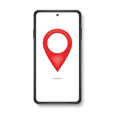 3D Location Map Pin in Smartphone Isolated on White. Blue GPS Pointer Marker Icon. GPS and Navigation Symbol and Phone. Element for Map, Social Media, Mobile Apps. Realistic Vector Illustration