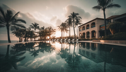 Obraz premium Idyllic luxury resort offers tranquil poolside relaxation in tropical paradise generated by AI