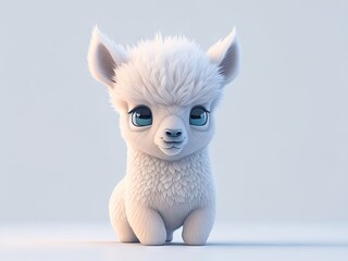 Fototapeta premium Cute baby a lama illustration 3d style on white background. ai generative