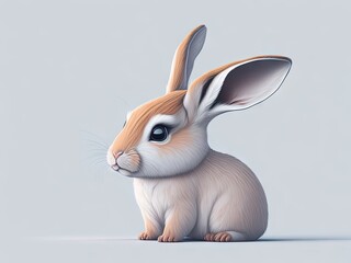 Cute baby a hare illustration 3d style on white background. ai generative