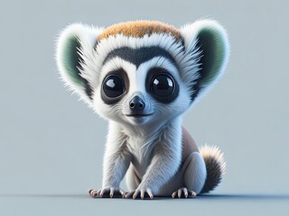 Cute baby a lemur illustration 3d style on white background. ai generative - obrazy, fototapety, plakaty