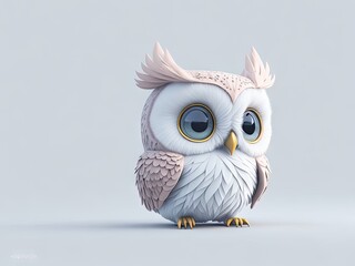 Cute baby owl illustration 3d style on white background. ai generative