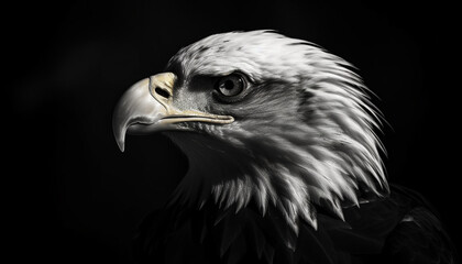 Bald eagle, majestic hunter, sharp talons, staring fiercely, freedom symbol generated by AI