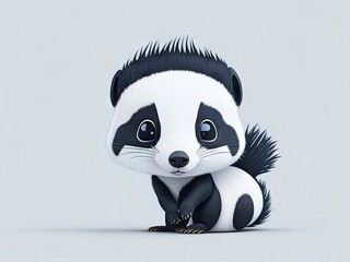 Fototapeta premium Cute baby a skuns illustration 3d style on white background. ai generative