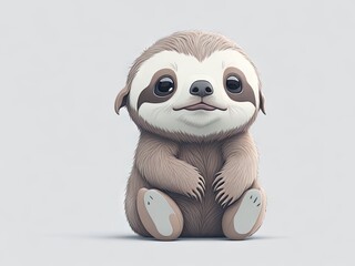 Cute baby a sloth illustration 3d style on white background. ai generative