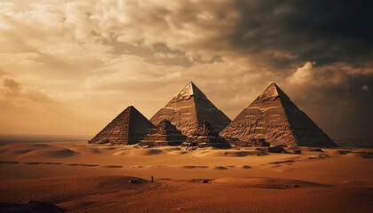 Fototapeta na wymiar Egyptian culture ancient pharaohs built majestic pyramid shaped tombs generated by AI