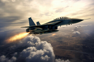 Combat jet fighter on a military mission, AI Generated