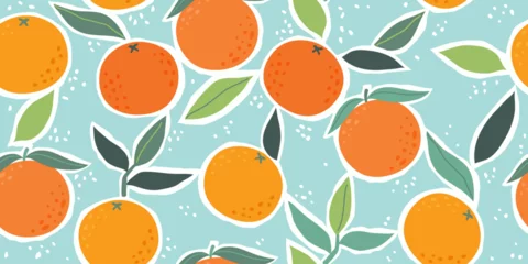 Foto op Plexiglas Vector seamless pattern with citrus fruits. Trendy hand drawn texture with oranges. Contemporary collage. Modern abstract design for paper, cover, fabric. © Anna Bova