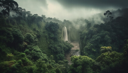 Tranquil scene of a tropical rainforest with lush green growth generated by AI