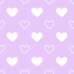 Seamless  heart pattern on purple background.Simple heart shape seamless pattern in diagonal arrangement. Love and romantic theme background.
