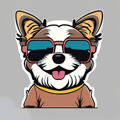 kawaii cute happy dog wearing sunglasses professional tshirt design vector contour white 