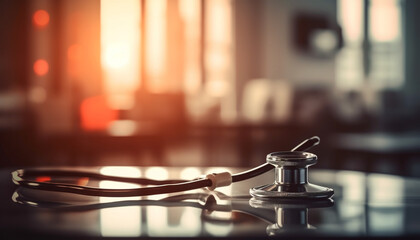 Medical equipment on clean desk reflects healthcare industry expertise generated by AI