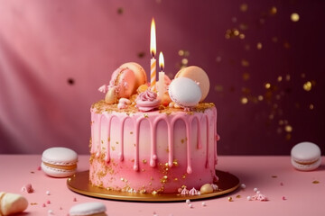 Tasty birthday cake. Super photo realistic background, generative ai illustration