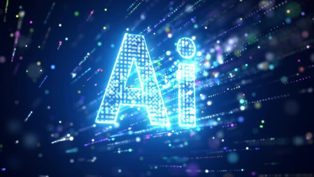 3D Rendering Ai Text with particle background. Artificial Intelligence Cyber and technology concept. Lighting effect dark and grain processed 