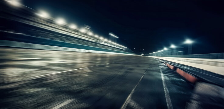 Rennstrecke bei hoher Geschwindigkeit in der Nacht ( Generative AI ) © m.mphoto