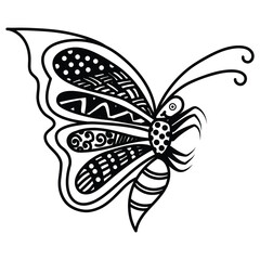Fototapeta na wymiar Abstract butterfly. Black on white background. Hand drawn.