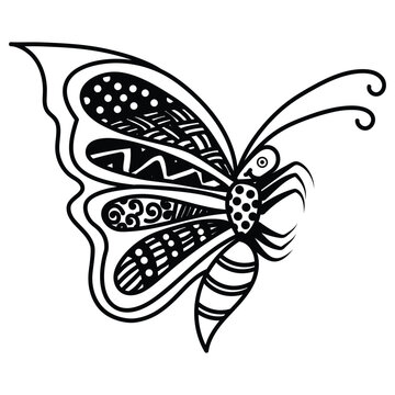 Abstract butterfly. Black on white background. Hand drawn.