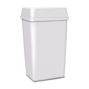 Indoor or outdoor dustbin with lid vector mockup. Blank dust bin isolated on white background realistic mock-up. Garbage recycling container, trash can template