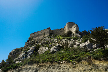 Fototapeta premium 4 April 2023 Northern Cyprus. Kantara Castle and Northern Cyprus Coastline