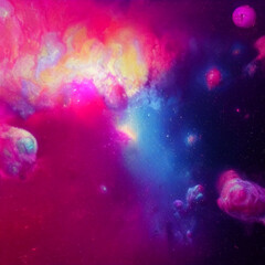 Obraz na płótnie Canvas Fluffy and pink in space creative clouds wallpaper illustration with copy space. Beautiful rose cloud background design. Generative AI.