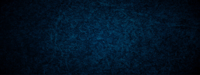 Dark blue broad and wall grunge background texture with black vignette in old vintage textured border design.