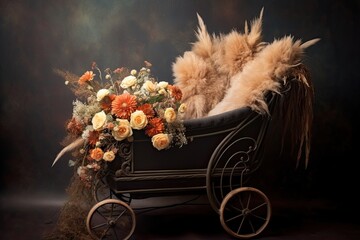 Newborn baby carriage backdrop, photoshop overlay
