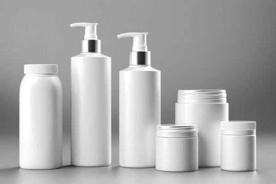 collection of cosmetic bottles of cream or lotion, generative ai