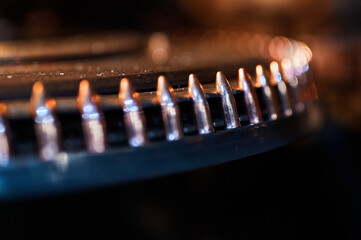 Bullets transported by production line at ammo factory