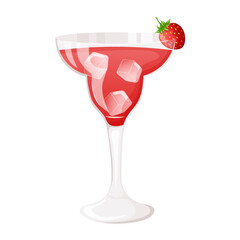 Strawberry margarita, martini, cosmopolitan cocktail. Alcoholic drink illustration.