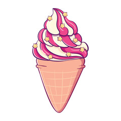 One doodle bed strawberry vanilla ice cream in waffle cone