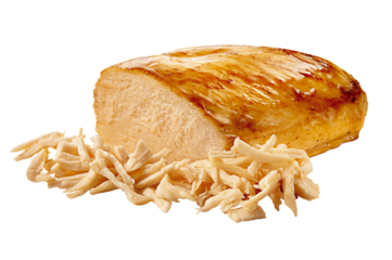 pedaço de peito de frango e frango desfiado isolado em fundo transparente - peito de frango desfiado