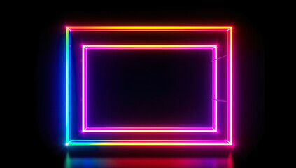 Fototapeta premium Neon square frame on a black background. 3D rendering Generative AI