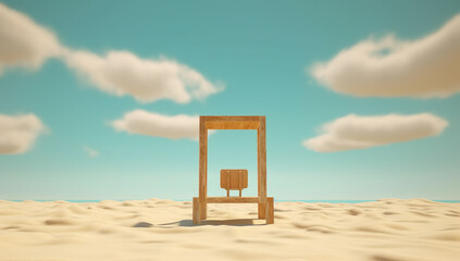 Wooden chair in the desert. 3D render. Conceptual image Generative AI