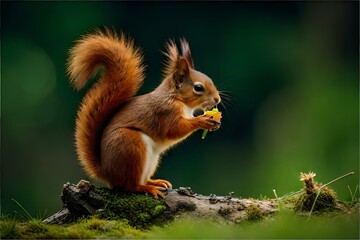Naklejka na ściany i meble squirrel eating nut on tree by AI generating