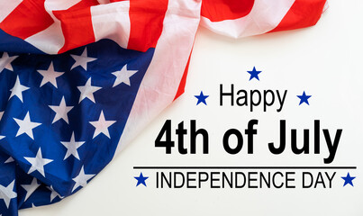 Fototapeta na wymiar Happy Independence Day text on American flag background