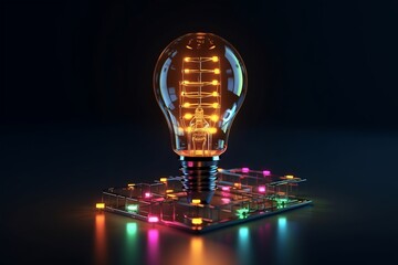 Glowing circuit lamp on dark background