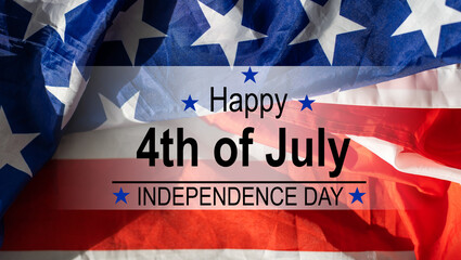 Fototapeta na wymiar Happy 4th of July Typography Over Fireworks Sky Background