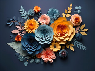 Vintage floral background with birds and flowers. 3D illustration. Generative AI