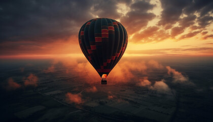 Obraz premium Romantic hot air balloon soars high in multi colored sky generated by AI