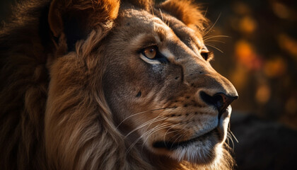 Fototapeta premium Majestic lioness staring, alert in wilderness, beauty in nature grass generated by AI