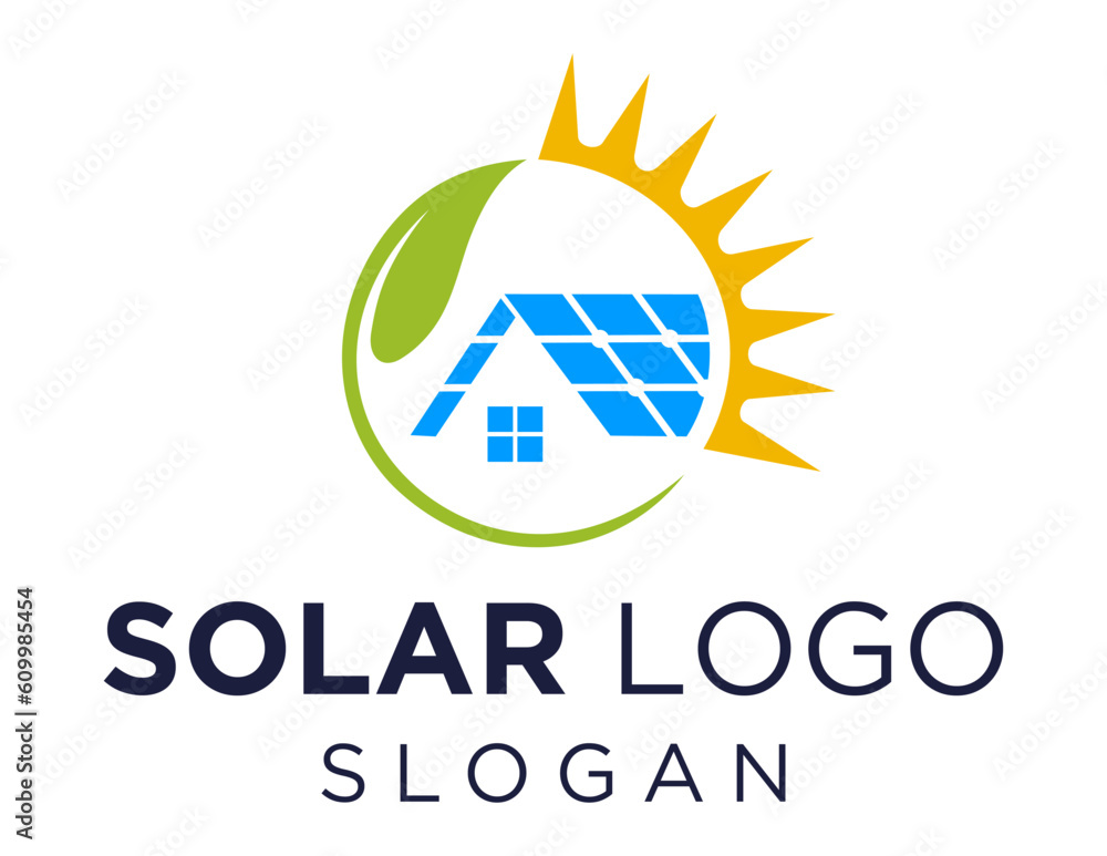 Poster logo design about solar panel on a white background. made using the coreldraw application.