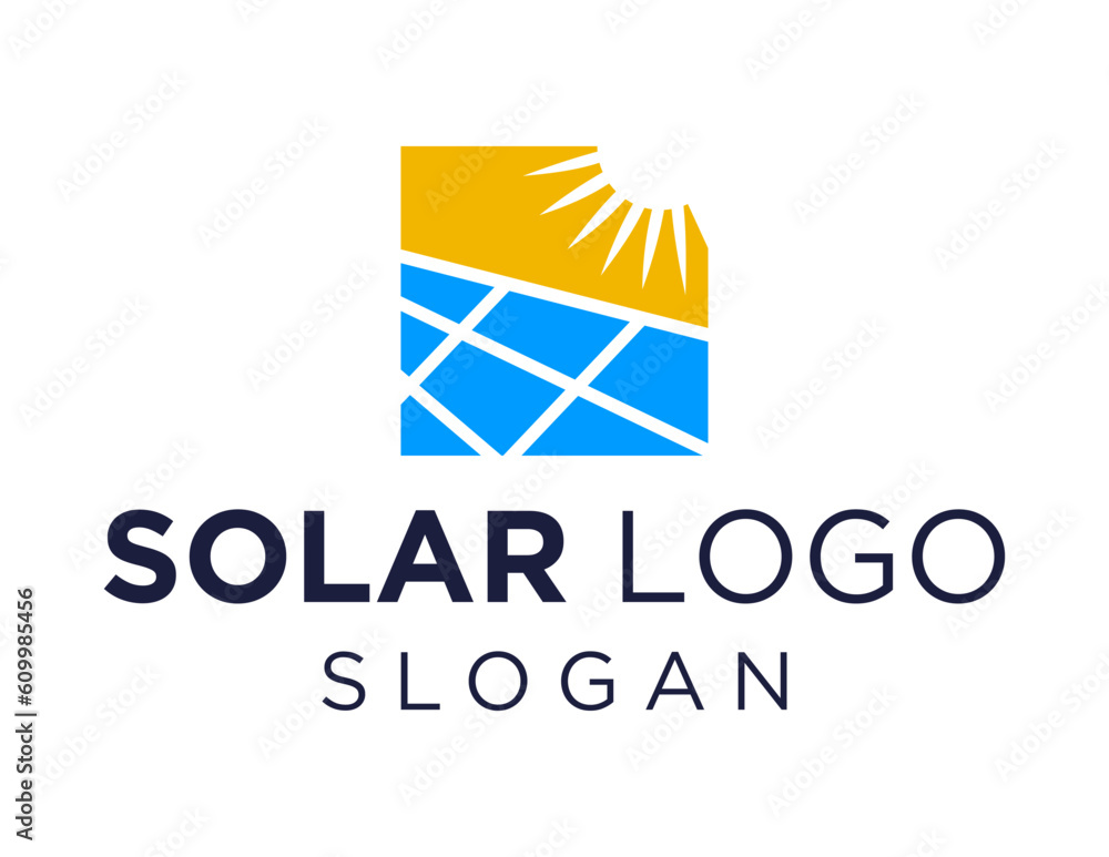 Poster logo design about solar panel on a white background. made using the coreldraw application.