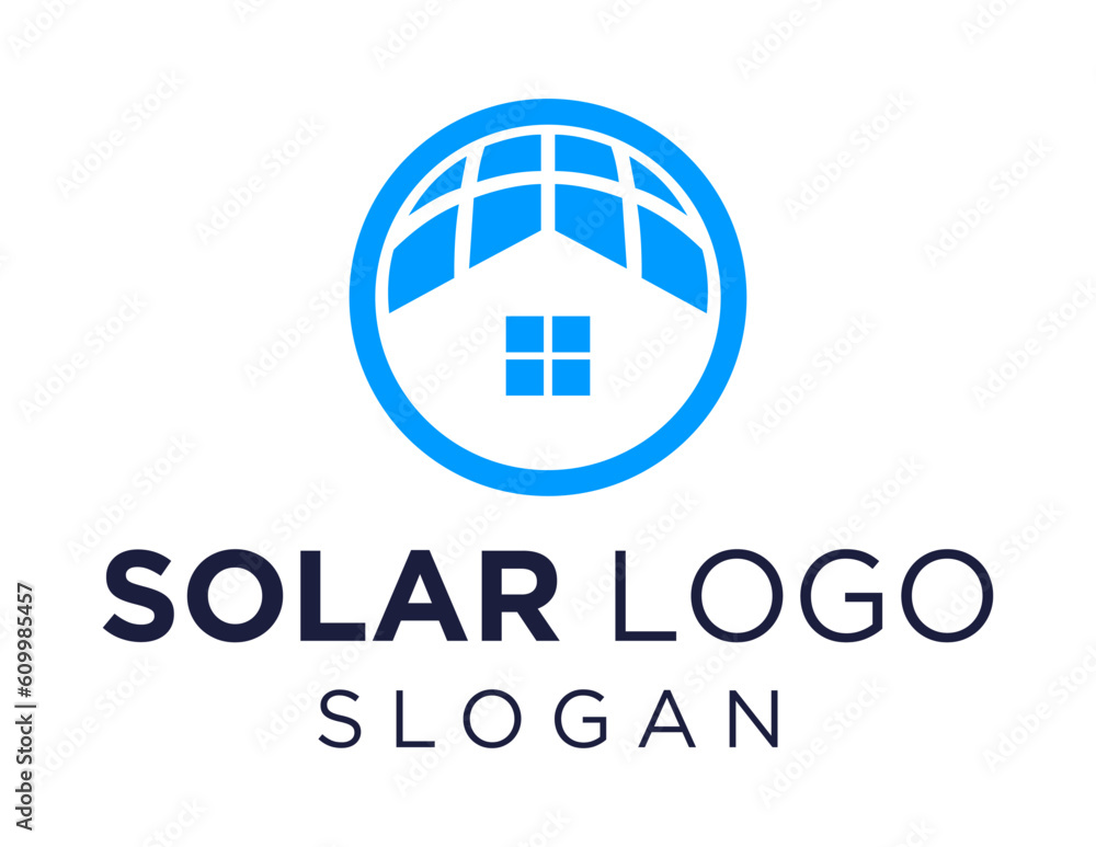 Poster logo design about solar panel on a white background. made using the coreldraw application.