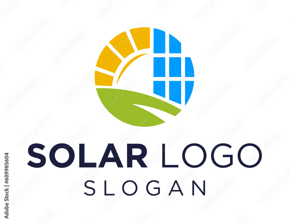 Poster logo design about solar panel on a white background. made using the coreldraw application.